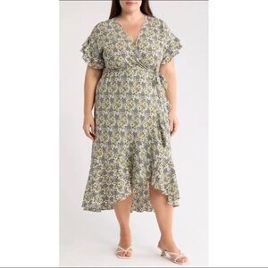 Max Studio London Floral Wrap Midi Dress Flutter Sleeves – Size 3X – NWT